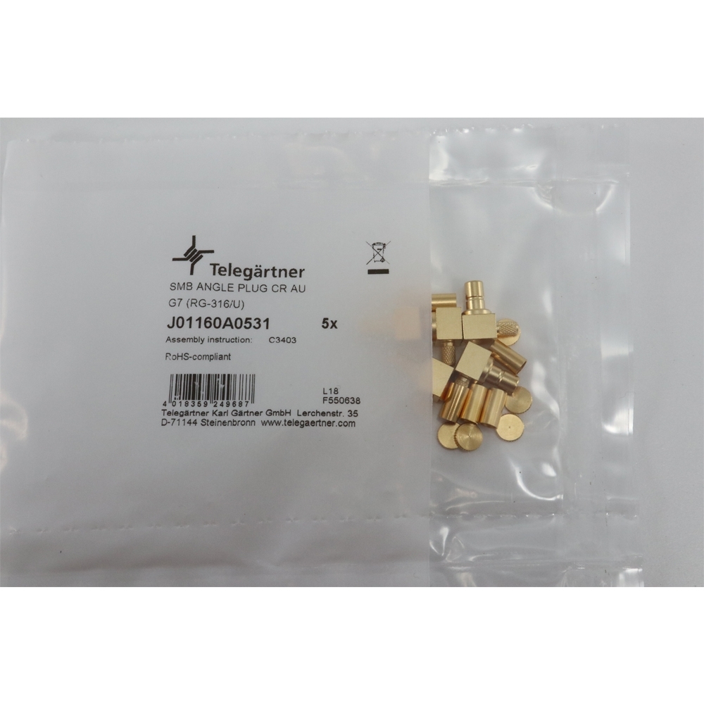Telegartner: SMB-Conector Macho Angulo Recto crimp